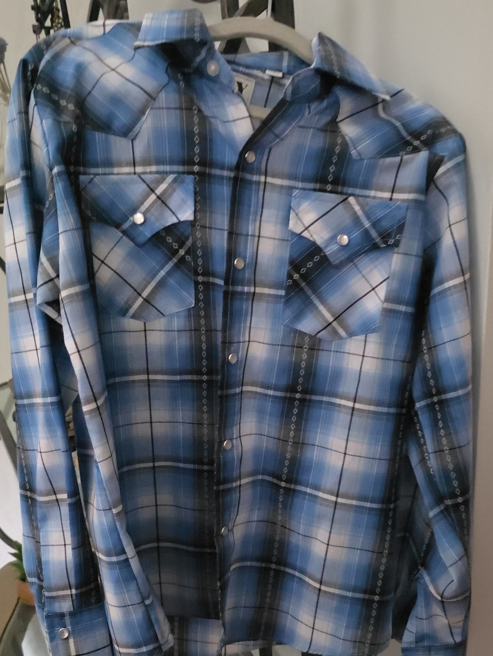 Boy's Cattleman Pearl Snap Blue Plaid Western Shirt